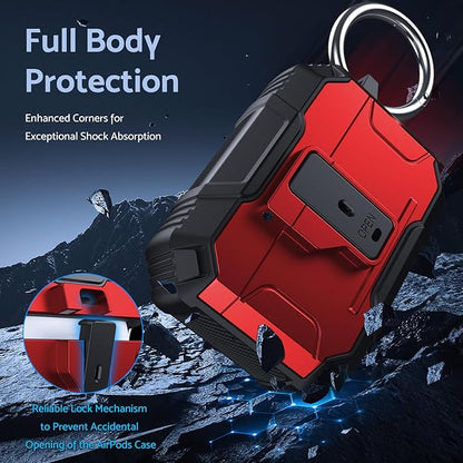 DASFOND Armor Earphone Cover Case for Airpods Pro 3, Military Grade Full Body Shockproof Protection Hard Case, Support Wireless Charging with Keychain, Magnetic Lid, Front LED Visible, Red