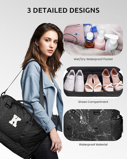 Graduation Gifts for Girls-Initial Duffle Bag with Shoe Compartment, Personalized Weekender Bag, Monogram Overnight Bag, Letter Travel Bag with Makeup Bag, Bride Gifts (Letter L)