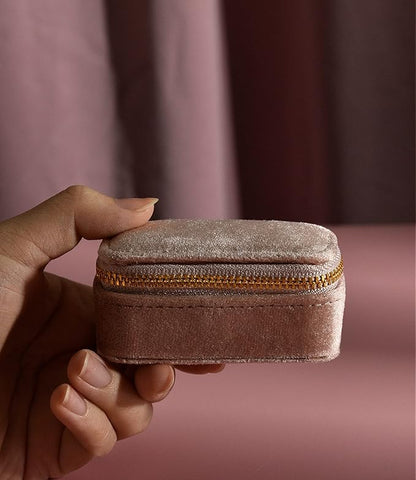 TAIMY Mini Jewelry Travel Case, Velvet Small Travel Jewelry Box, Portable Jewelry Travel Organizer Box for Rings Earrings Necklaces, Gifts for Women Girls(Blush Peach)