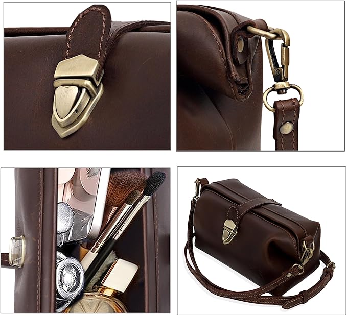 Premium Leather Cosmetic Bag for Women – Large Capacity Travel Makeup Organizer Pouch with Handle & Shoulder Strap, Vanity Makeup Case, Durable Leather Bag & Cosmetic Organizer For Travel - Brown
