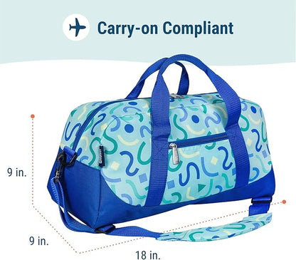 Wildkin Kids Overnighter Duffel Bag – Carry-On Size, Ideal for School & Sleepovers – Confetti Blue