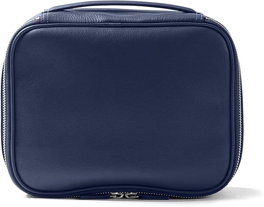 Leatherology Navy Blue Large Travel Organizer – Full-Grain Leather Toiletry Bag with Zipped Mesh Pocket, Elastic Loops & Double Metal Zipper – Travel Storage for Cables, Toiletries & Essentials