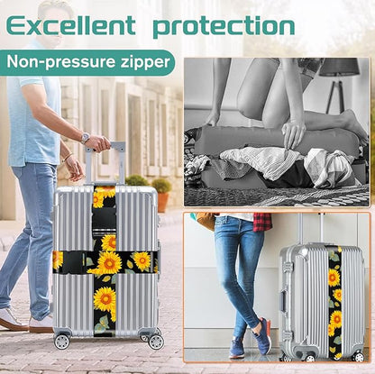 Slohif Luggage Straps for Suitcases Travel Belt Accessories Luggage Connector Identifiers Over Handle with Buckle Unique Nylon Adjustable Strap for Sleeping Bag Car Seat Sunflower(2 Pack)