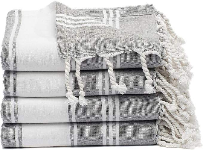 Cotton Turkish Beach Towel Towels Oversized 36"x72" Pool Absorbent Extra Large Quick Dry Sand Travel Towel (Grey, 4 Pack)