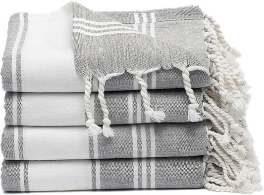 Cotton Turkish Beach Towel Towels Oversized 36"x72" Pool Absorbent Extra Large Quick Dry Sand Travel Towel (Grey, 4 Pack)