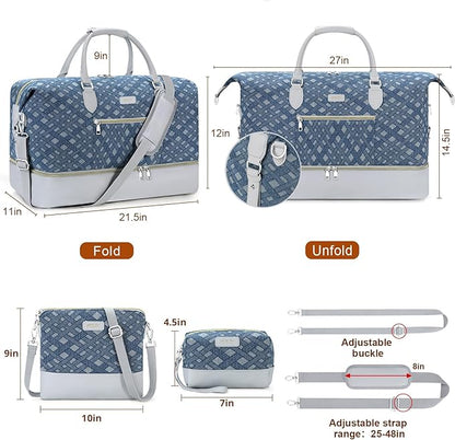 Weekender Bag for Women, Travel Duffel Bag Carry On Overnight Bag with Shoe Compartment Large Nylon Travel Weekend Tote Bag