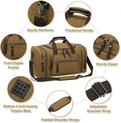 Expandable Canvas Duffel 50cm-58cm, Sturdy Zipper and Reinforced Handles, Lightweight Carry-On Weekender Bag for 3-5 Day Trips, Coffee