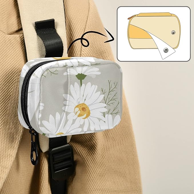 Pill Organizer Travel Weekly Small Cute Pill Box 7 Day Pill Case Vitamin Holder Pill Bottle Organizer Light Grey Daisy Floral