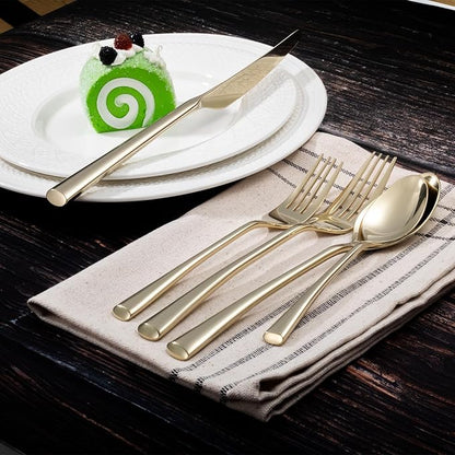 Alata Bailey Champagne Gold 20-Piece Forged Stainless Steel Flatware Set Cutlery Set, Service for 4, Silver Finish, Dishwasher Safe