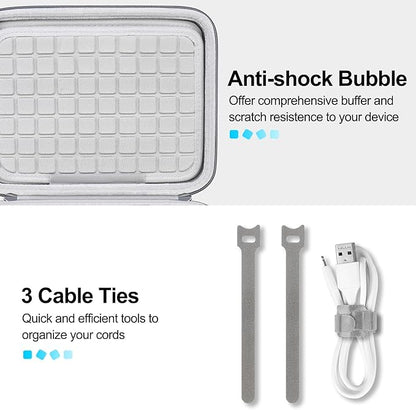 Lacdo Hard Travel Electronic Organizer Case for MacBook Power Adapter Charger, Cables, Apple Pencil, Mouse, Power Bank, USB Flash Disk,SD Card Small Protective Portable Accessories & 3 Cable Tie, Gray