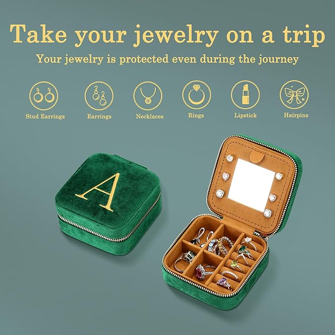 Parima Gift for Women - 21st 30th 40th 50th 60th 70th Birthday Gifts for Women Her, Personalized Birthday Gifts Idea, Jewelry Box Travel Jewelry Case - Letter S, Green