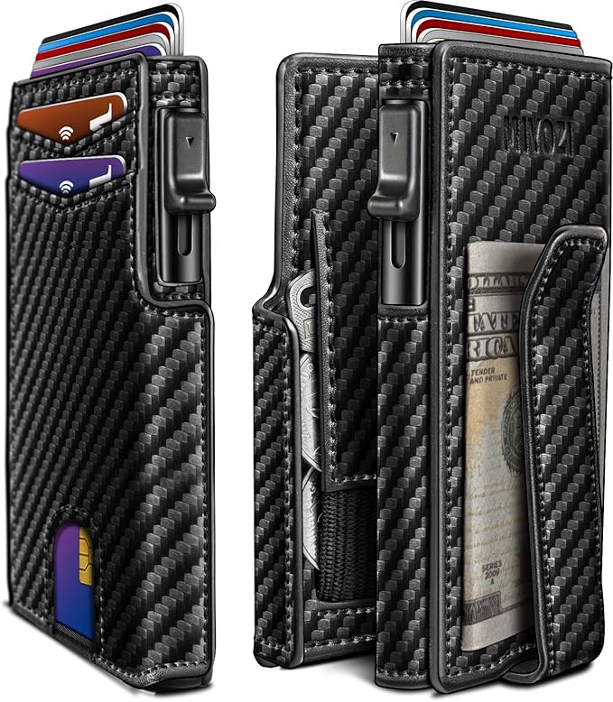 Men Wallet,with Money Clip Coins Pocket ID Window,Slim Front Pocket RFID Blocking Pop-up Card Holder 3.9"x 2.7", Gift Boxed