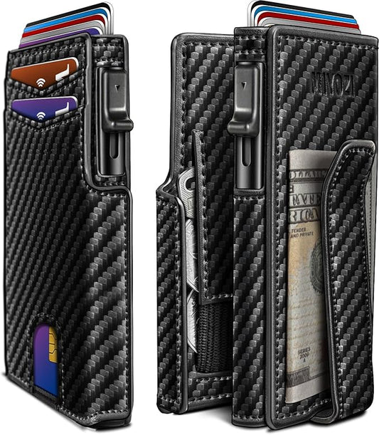 Men Wallet,with Money Clip Coins Pocket ID Window,Slim Front Pocket RFID Blocking Pop-up Card Holder 3.9"x 2.7", Gift Boxed