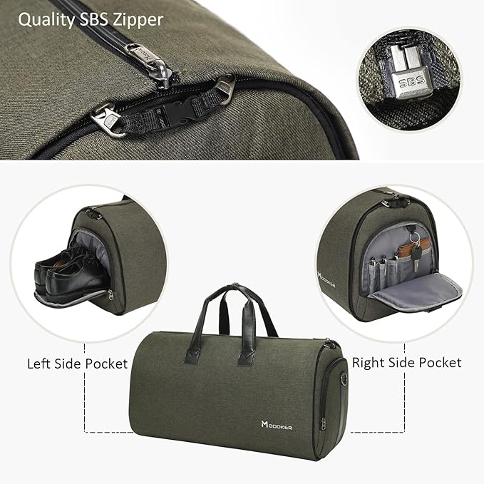 Convertible Garment Bag with Shoulder Strap, Modoker Carry on Garment Duffel Bag for Men Women - 2 in 1 Hanging Suitcase Suit Travel Bags,Forest Night