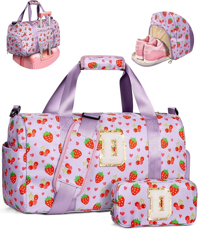 Dance Recital Gifts for 4-8, 8-12 Year Old Girls, Monogram Dance Bag for Girls Kids Teens, Unique Overnight Sleepover Travel Bag with Shoe Compartment, Detachable & Adjustable Strap