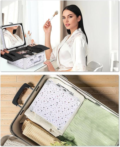 Relavel Makeup Bag with LED Mirror, Makeup Box Travel Train Case with Rechargeable Lighted Mirror, Cosmetic Brush Organizer Storage for Makeup Artists Gifts for Women and Girls, Shining Star