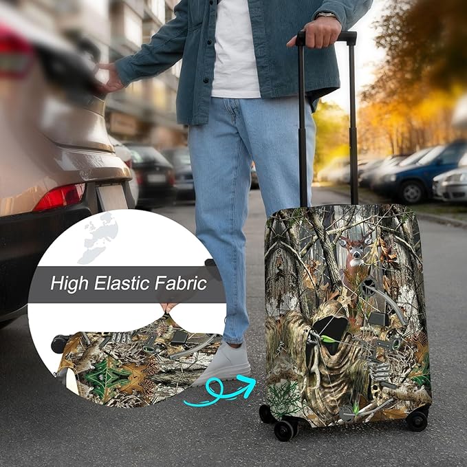 Luggage Cover Protector for 30-32 Inch Suitcases, TSA Approved Elastic Travel Suitcase Covers, Anti-Scratch Washable Luggage Sleeve for Carry On & Checked Bags, Camouflage Huntsman