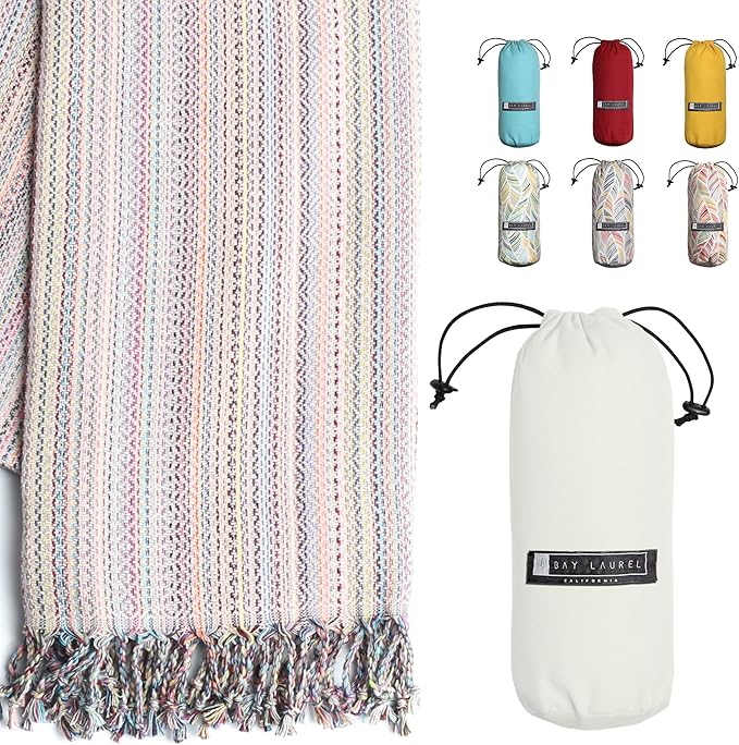 BAY LAUREL Turkish Beach Towel with Travel Bag 39 x 71 Quick Dry Sand Free Lightweight Large Oversized Towels Light