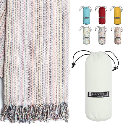 BAY LAUREL Turkish Beach Towel with Travel Bag 39 x 71 Quick Dry Sand Free Lightweight Large Oversized Towels Light