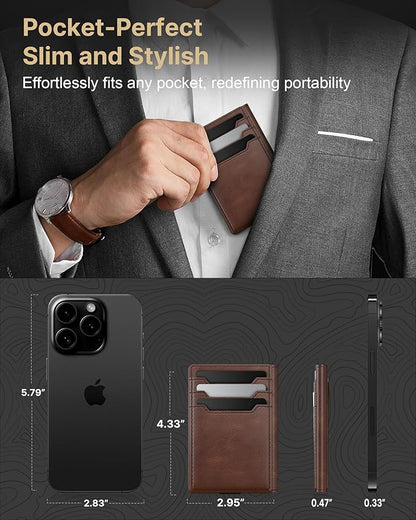 typecase Leather Wallet for Men Card Holder: Premium Genuine Leather, RFID Blocking, Slim, Minimalist, Front Pocket - 15 Cards Capacity | ID Window | Money Clip (Brown)