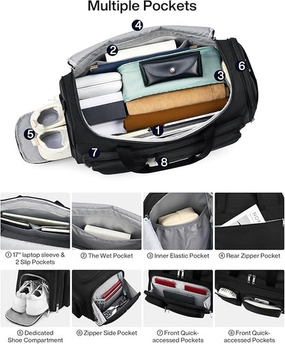 MILADA Carry On Luggage Bags for Travel Large Foldable Duffle Bag for Travel Lightweight Personal Bags for Airplanes Weekend Overnight Bags for Women Mens Travel Bag, Black