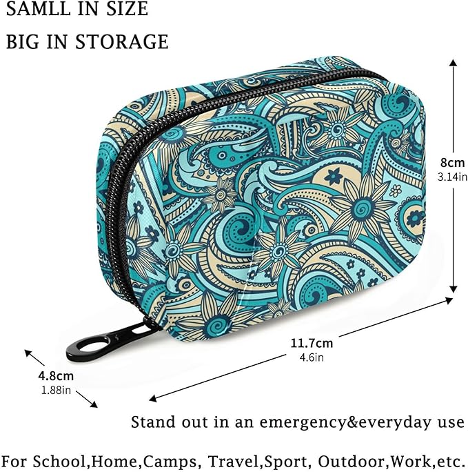 Fustylead Beautiful Vintage Paisley Pill Organizer Travel Portable Zipper Cloth Bag for Holding Weekly Supplements Vitamins and Fish Oils