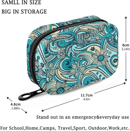 Fustylead Beautiful Vintage Paisley Pill Organizer Travel Portable Zipper Cloth Bag for Holding Weekly Supplements Vitamins and Fish Oils