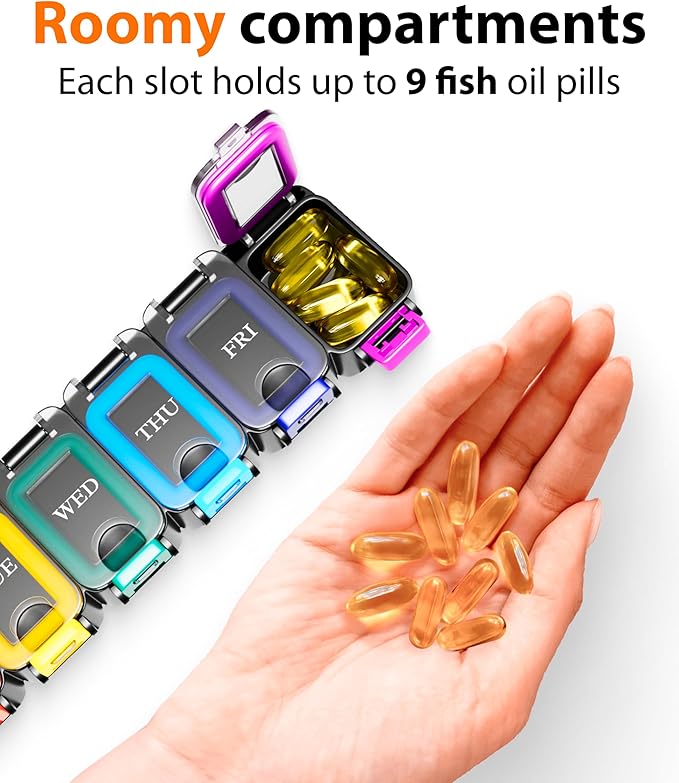 Large Weekly Pill Organizer 2 Times a Day – AM/PM Medicine Organizer with Thick Silicone Seal, Upgraded Secure Locks, Moisture-Proof Pill Box with Removable Rows for Travel, Fits Large Supplements