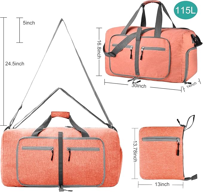 Dimayar 115L Travel Duffle Bag for Men Women - Foldable Duffel Bag with Shoes Compartment - Overnight Bags Waterproof & Tear Resistant(Orange)