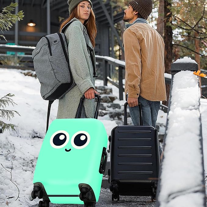 ANNA QUEEN Cute Smiley Face Luggage Cover, Mint Cartoon Suitcase Protector with Big Eyes Design, Stretchable, Washable Travel Cover for 28-30 Inch Luggage