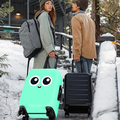ANNA QUEEN Cute Smiley Face Luggage Cover, Mint Cartoon Suitcase Protector with Big Eyes Design, Stretchable, Washable Travel Cover for 28-30 Inch Luggage
