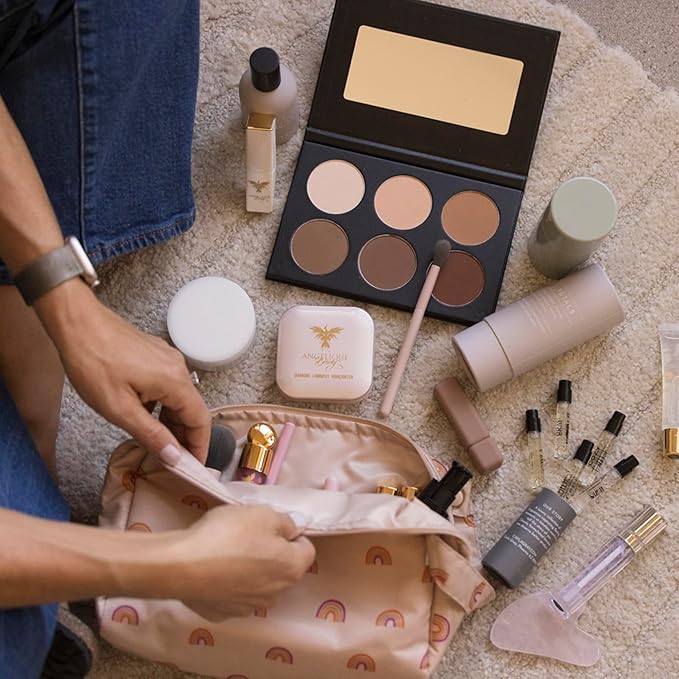 Tiny Twinkle Waterproof Travel Toiletry & Makeup Bag Organizer | Large Capacity Cosmetic Case with Compartments & Handle, A Thoughtful Travel Companion for Women（(Boho Rainbow)