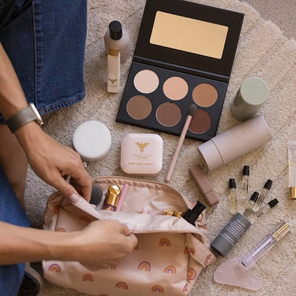 Tiny Twinkle Waterproof Travel Toiletry & Makeup Bag Organizer | Large Capacity Cosmetic Case with Compartments & Handle, A Thoughtful Travel Companion for Women（(Boho Rainbow)