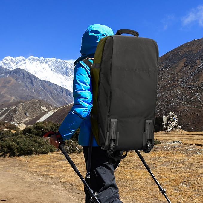 Vomgomfom Wheeled Collapsible Duffel Bag,110L-140L Expandable Checked Luggage, No-Telescopic-Handle with Anti-Burst Zipper & Reinforced Frame,Army Green