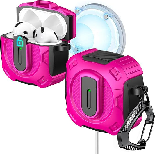 RFUNGUANGO for AirPods 4th Generation Case, 2024 New Space Theme Case. Compatible with AirPods 4th Generation, with Locking Feature, Military Grade Drop Protection, Works with MagSafe.Rose Red