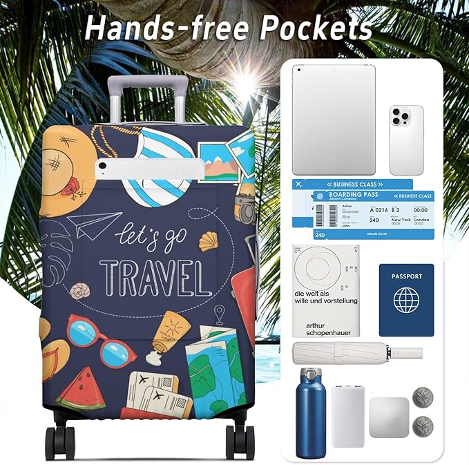 World Landmarks Travel Luggage Cover, Travel-Themed Suitcase Protector Stretchable, Washable Travel Suitcase Cover (M for 22-24 Inch Luggage)