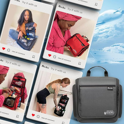 Travel Toiletry Bag for Men and Women - (10.6”x10.6”x3.2”) Large Hanging Toiletry Organizer - Waterproof Hygiene Bag with Metal XXL Swivel Hook, with Sturdy Zippers and 19 Compartments for Toiletries