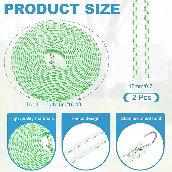 uxcell 2 Pcs Portable Travel Clothesline, 16.4ft Clothes Line Outdoors Travel Hanger Foldable Clothesline Rope with Hooks for Camping Hotel Backyard Home Cruise Ship, Green