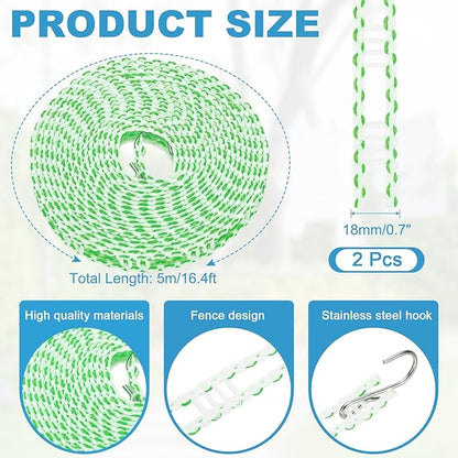 uxcell 2 Pcs Portable Travel Clothesline, 16.4ft Clothes Line Outdoors Travel Hanger Foldable Clothesline Rope with Hooks for Camping Hotel Backyard Home Cruise Ship, Green