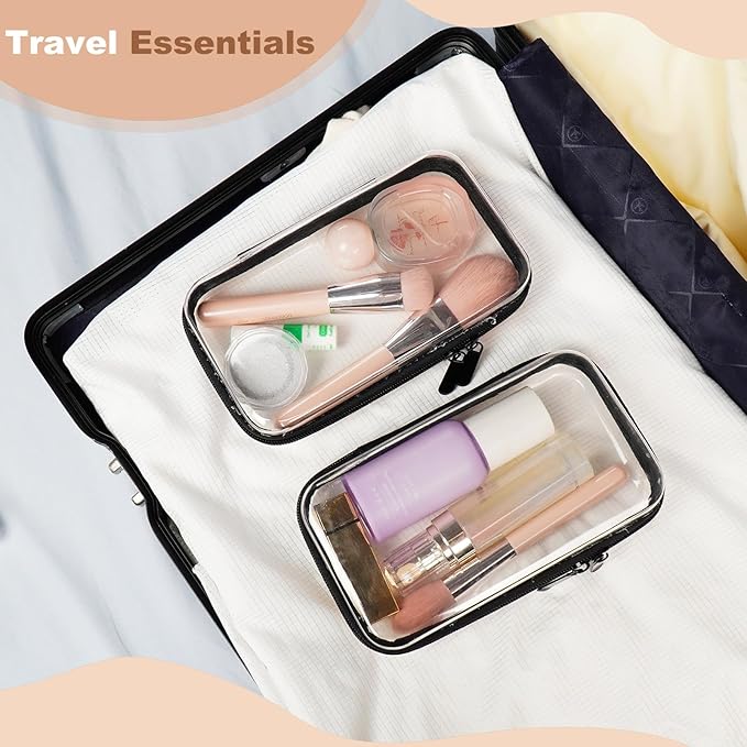3PCS Clear Hard Shell Zipper Case,Toy Organizers and Storage Box,Clear Toiletry Cosmetic Case,Travel Makeup Bags, Diaper Bag Organizer,Pencil Case,Stackable Portable Transparent Zipper Pouches Black-S