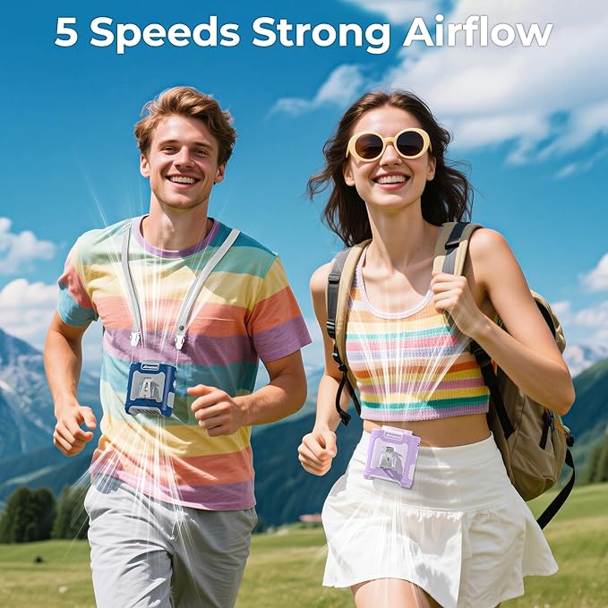 AMACOOL Portable Waist Fan Clip On, MAX 40H Work Time, 10000mAh Rechargeable Wearable Shirt Fan with Light, 16000RPM Powerful 5 Speed Belt Fans Personal Cooling Fans for Outdoor Jobsite Travel