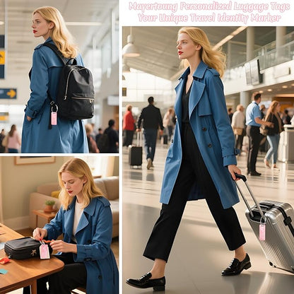 4 PCS Personalized Luggage Tags for Suitcase, Custom Engraved Aluminum Luggage Tags with Your Personalized Text Logo, Metal Name Tags with Steel Loop for Bag, Suitcase, Backpack (Pink, Small)