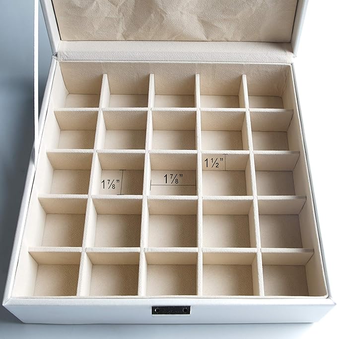 Frebeauty Earring Organizer Classic Jewelry Box 50 Slots Double Layer Jewelry Storage Case with 6 Necklace Hook and Bracelet Pocket(Pearl White)