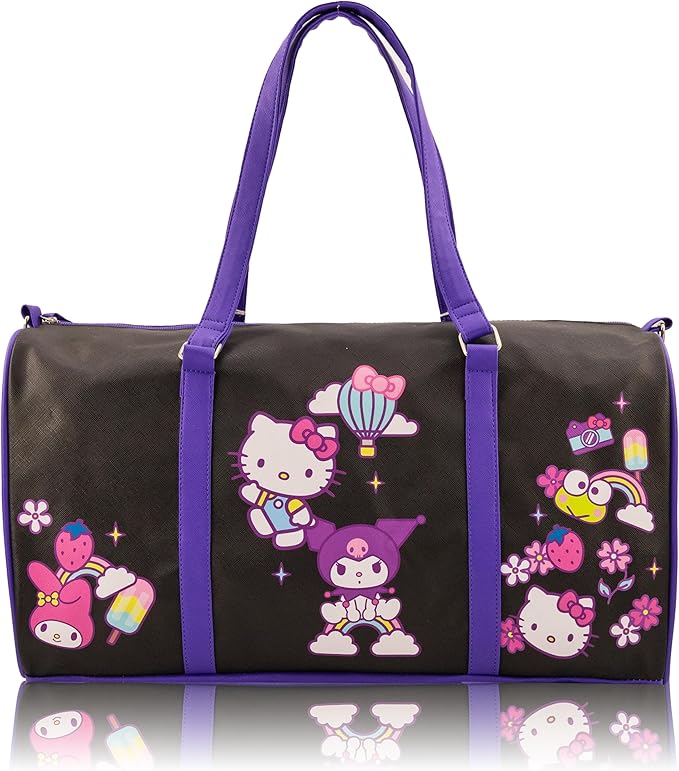 Sanrio Hello Kitty & Friends Kuromi Mini Duffle Bag for Girls | Small Travel Bag with Kuromi | Lightweight Overnight Bag for Kids & Teens | Adjustable Shoulder Strap | Ages 3+
