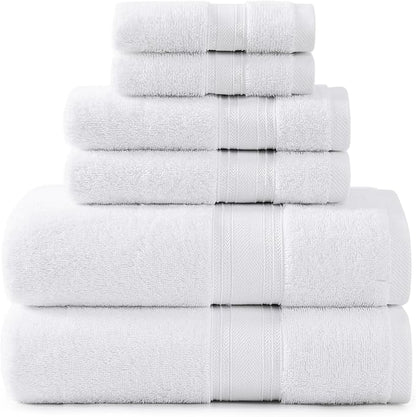 LANE LINEN Towel Set of 6 – 100% Mercerized Cotton, Zero Twist, 2 Large Bath Towel, 2 Hand Towels & 2 Wash Cloths, Quick Dry & Long-Lasting, Perfect for Family Bathrooms, Easy Care – White Towels