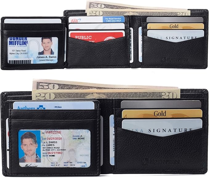 Alpine Swiss Mens Wallet for Men | RFID Protected Leather Mens Wallet | Spencer Bifold with Divided Bill Section | Gift Box | 2 ID Windows | 14 Card & Storage Pockets for Organization