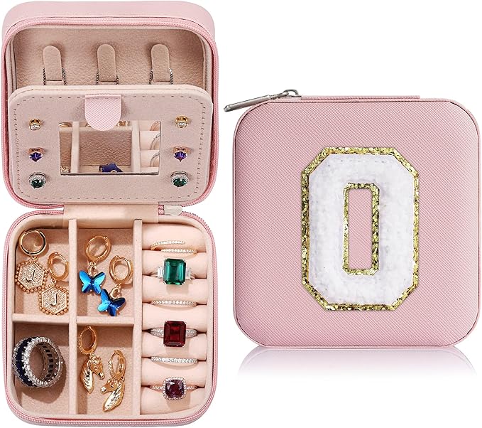 Parima Women's Pink P Initial Jewelry Case | Small Travel Jewelry Box