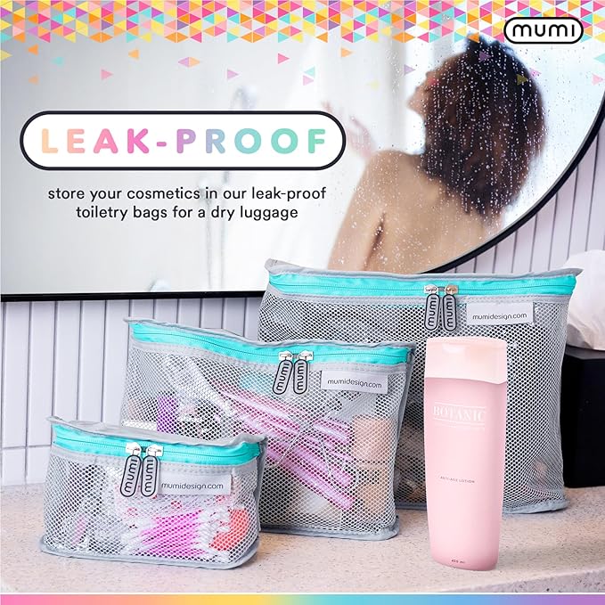 MUMI Travel Toiletry Bag Set of 3 – Clear TSA Approved Toiletry Bags for Women – Reusable Water-Resistant Makeup Organizer Pouches for Skincare, Cosmetics, Travel Accessories, Airport Packing - Pink