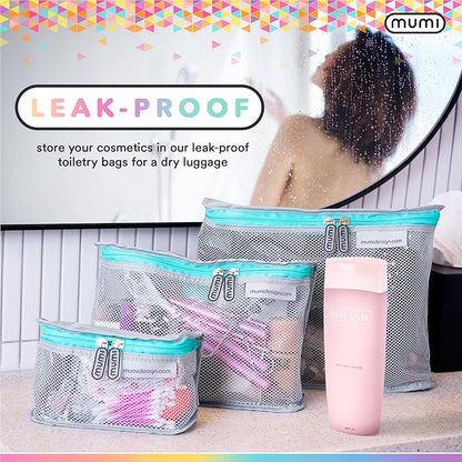 MUMI Travel Toiletry Bag Set of 3 – Clear TSA Approved Toiletry Bags for Women – Reusable Water-Resistant Makeup Organizer Pouches for Skincare, Cosmetics, Travel Accessories, Airport Packing - Pink