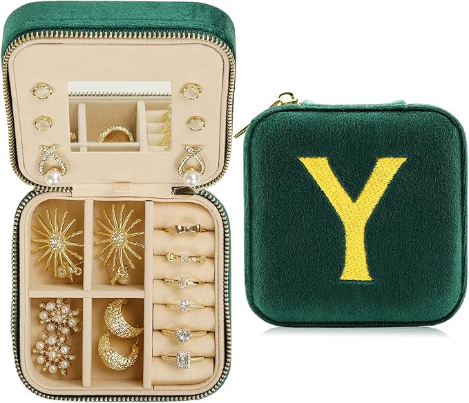 Jenria Christmas Gift for Women, Travel Jewelry Case for Women, Jewelry Organizer, Jewelry Box, Unique Gifts, Personalized Gifts for Her, Birthday Gifts for Mom, Teen Girl, Girlfriend, Green, Y